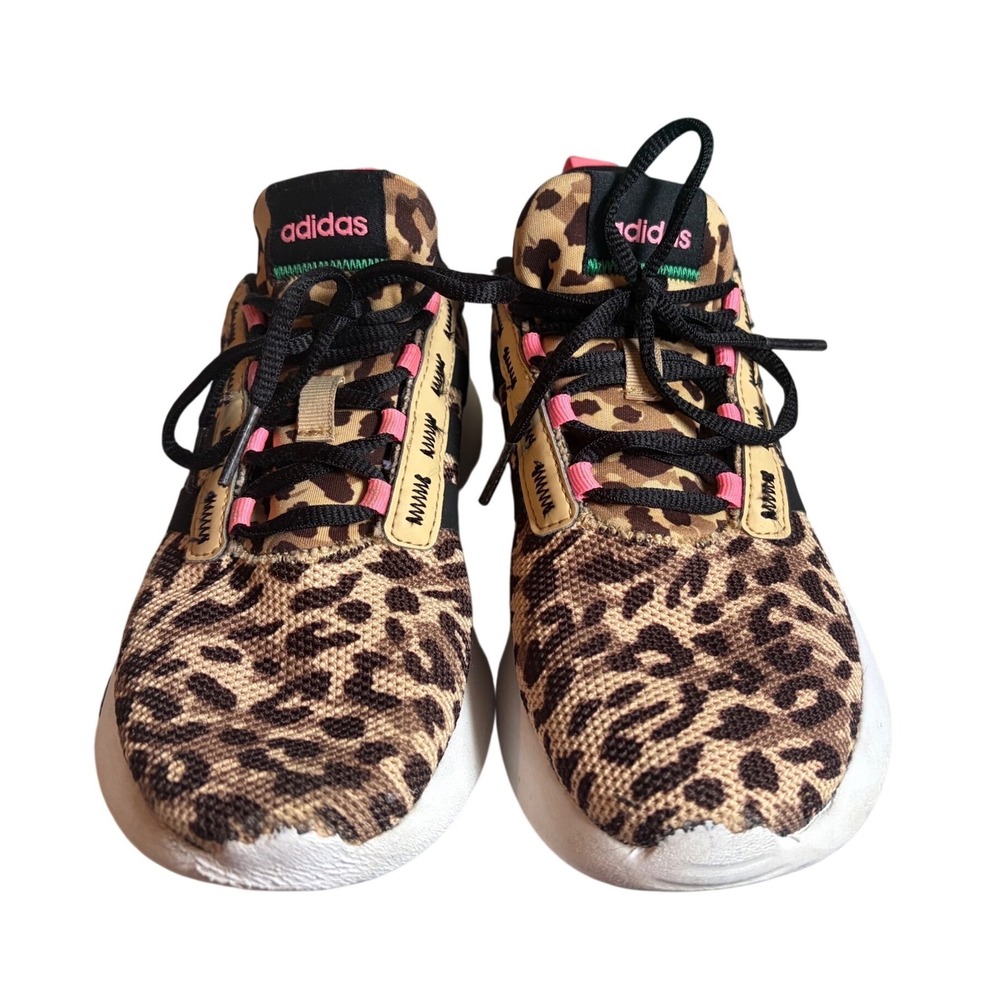 Adidas Cloudfoam Kids Leopard Print Sneakers Brown Pink HP6214 Size 4Y